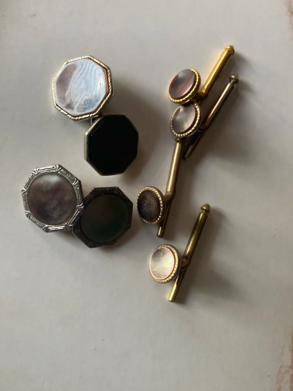 Vintage Mother-of-Pearl Cufflinks & 4 Shirt Studs Formal Dress Set